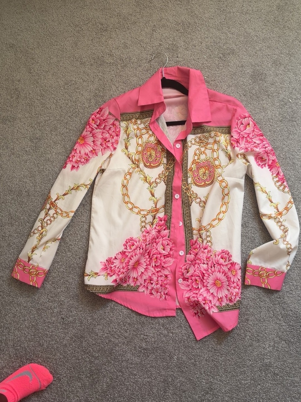Pink & Cream Floral Chain-Print Button-Up Blazer